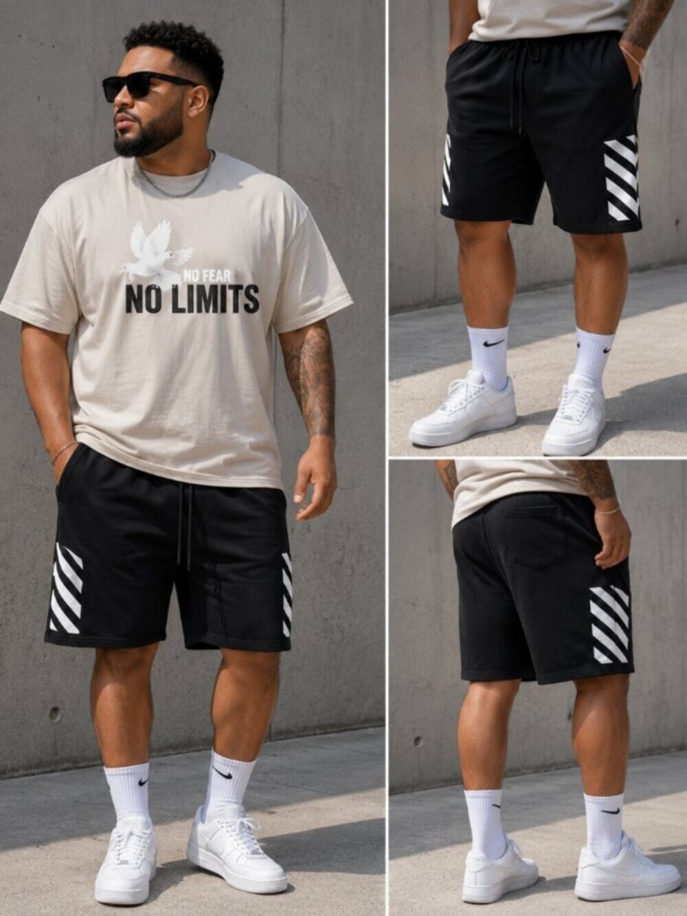 New Mens Stripe Jogger Shorts